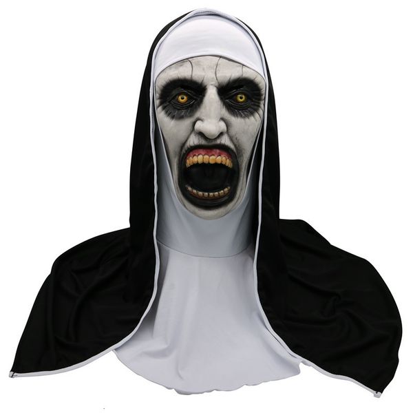 Autres fournitures de fête d'événement Le masque d'horreur de nonne Cosplay Masques en latex effrayant Valak avec foulard Casque intégral Accessoires de fête d'Halloween 230321