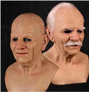 Autres fournitures de fête d'événement Fournitures de perruques de visage du vieil homme Masque Halloween Mode Cosplay Anime pour homme avec bouclier oculaire