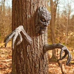 Autres fournitures de fête d'événement Arbre Bark Face Halloween Statue de jardin en plein air Ghost Face Sculpture Décor Horreur Arbre Démon Décoration Maison hantée 230831