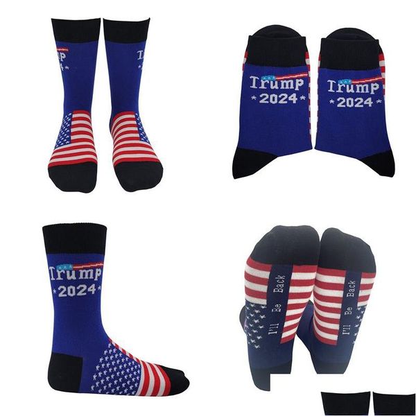 Autres fournitures de fête d'événement Trump 2024 chaussettes élection américaine je serai de retour chaussettes drôles hommes et femmes bas de coton livraison directe Dhvbl