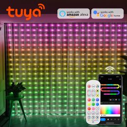 Autres fournitures de fête d'événement Tuya Smart Wifi Rideau Light Music RGB Dream Coloré LED String USB Festoon Fairy Lights Décor de Noël Guirlande Lampe 231018