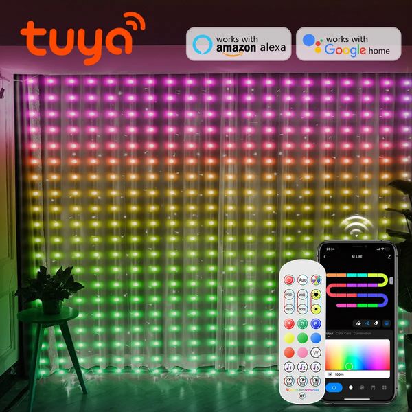 Autres fournitures de fête d'événement Tuya Smart Wifi Rideau Light Music RGB Dream Coloré LED String USB Festoon Fairy Lights Décor de Noël Guirlande Lampe 231109