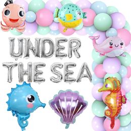Autres fournitures de fête d'événement sous la mer décoration d'anniversaire pour filles Kit de guirlande de ballons d'animaux océaniques rose violet thème sous-marin 230821