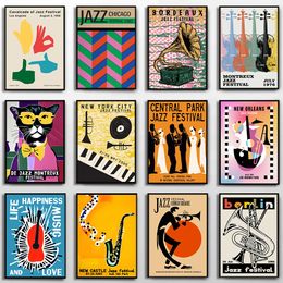 Andere evenementenfeestjes Vintage Abstract Jazz Music Festival Gramophone Instrument Poster Canvas schilderen Noordse muurfoto's Room Home Studio Decor 230818