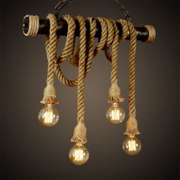 Autres fournitures de fête d'événement Vintage Industrial Decor Pendentif Lampe en bois à double tête E27 Edison Rope Restaurant Themed Hemp Coffee Bar 230206