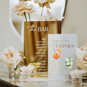 Andere evenementen Feestartikelen Bruiloft Cocktails Menu Goud Spiegel Handtekening Drankenbord Bruiloft Barbord Aangepaste barbord Bruiloft Sigange Tafeldecoratie met voet 231201