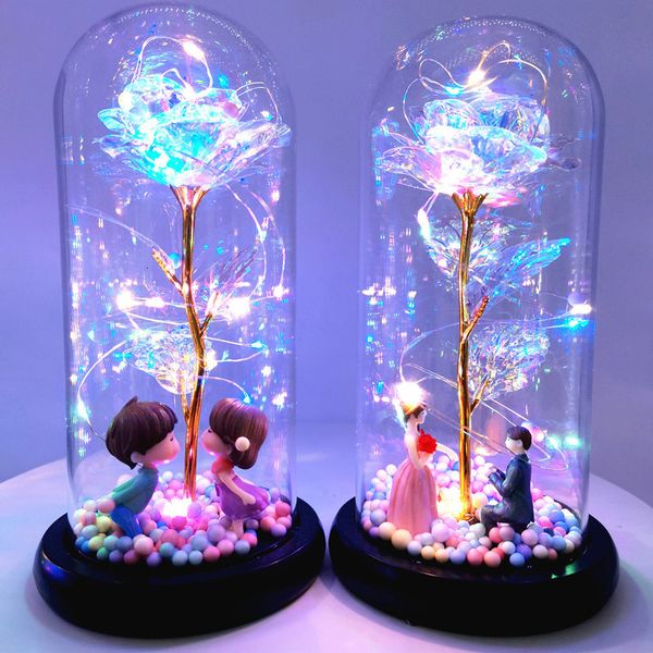 Autres fournitures de fête d'événement Décoration de mariage Rose éternelle LED Fleur de feuille de lumière dans le couvercle en verre Cadeau de Saint-Valentin Cadeau de fête de naissance Cadeau de fête d'anniversaire 230824