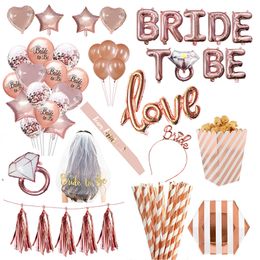 Autres fournitures de fête d'événement Décorations de mariage Rose Gold Bride To Be Lettre Foil Ballon Veil Sash Bandeau Bridal Shower Bachelorette 220829