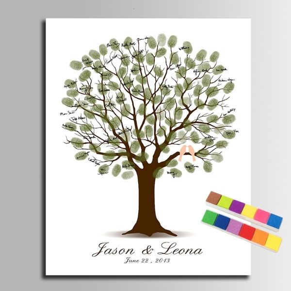 Autres fournitures de fête d'événement Peinture d'arbre d'empreintes digitales de mariage Oiseaux aimés Livre d'or Cadeau de mariage Peinture d'empreintes digitales Souvenir de mariage Peinture sur toile 230516