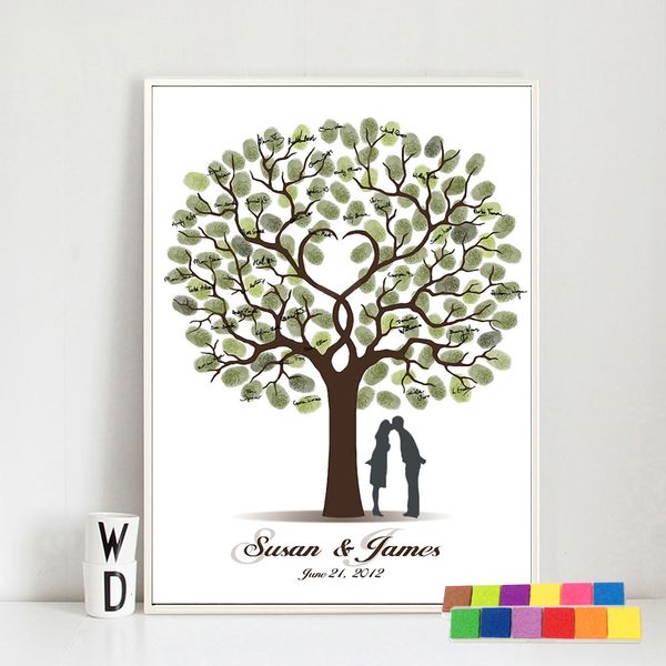 Otros eventos Suministros para fiestas Regalo de boda Pintura de árbol de huellas dactilares Beso Amante Fiesta Boda Libro de visitas Huella digital Libro de boda Pintura en lienzo Sala de estar 230829