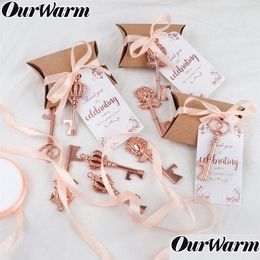 Autres événements Fournitures de fête Cadeaux de mariage pour les invités 100pcs Ouvre-bouteille en or rose avec étiquettes en papier de remerciement Décoration de fête Fa Dhcmr