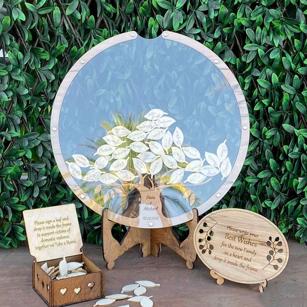 Autres fournitures de fête d'événement Livre d'or de mariage Boîte de cartes en bois alternative 60 feuilles de bois Décorations de signe pour réception Baby Shower 230824