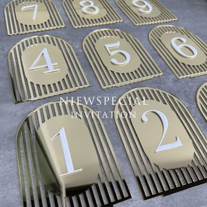 Autres fournitures de fête d'événement Cartes de table de mariage Acrylique miroir doré Numéros de table en acrylique noir avec support 230712