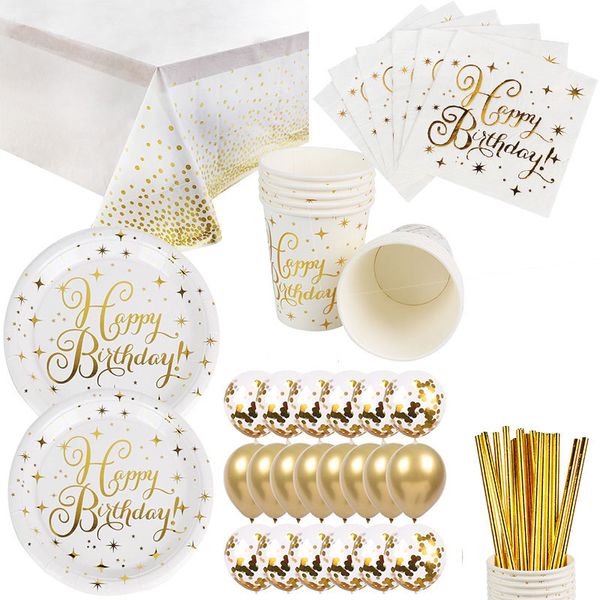 Autres fournitures de fête d'événement WEIGAO Gold Star Assiettes en papier jetables Tasses Paille et serviettes Ensembles de vaisselle pour enfants adultes Thème d'anniversaire 230822