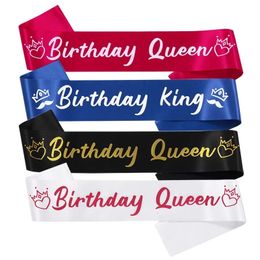 Autres fournitures de fête d'événement Blanc Bleu Anniversaire Sash pour enfants Décoration de fête Enfants Anniversaire King Queen Satin Sashes Boy Girl Anniversaire Écharpe Faveurs 230928