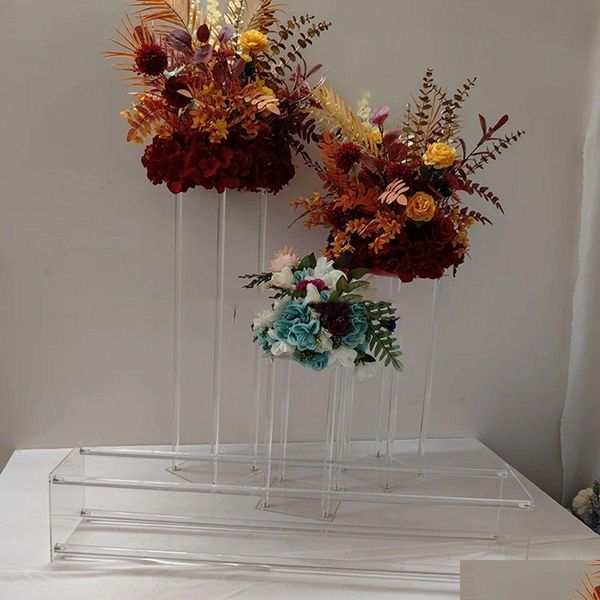 Otros suministros para fiestas de eventos Venta al por mayor 40 cm a 130 cm Nuevo diseño Decoración Telón de fondo Plintos de acrílico transparente Soporte Pequeña mesa de pastel Flor Dh7C6