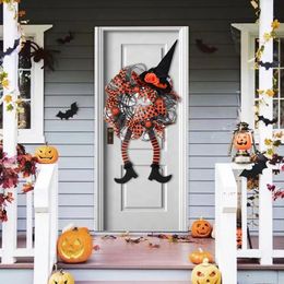 Andere evenementenfeestjes Supplies heksenpoten krans spookachtige Halloween deur kransen heksen hoed been ontwerpen voor feestelijk huisdecoratie angstaanjagend feest Halloween krans 230811