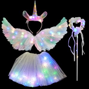 Andere evenementenfeestjes Dames Girl Angel Led Feather Wing Glow Light Up Unicorn Headband Fairy Feather Wings For Kids Birthday Party Gifts Cosplay Props 230821