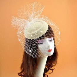 Andere evenementenfeestjes Dames voelden fascinator hoed topper mesh visnet sluier kleine pluche golfpunt haarclips bruids bruids 227i