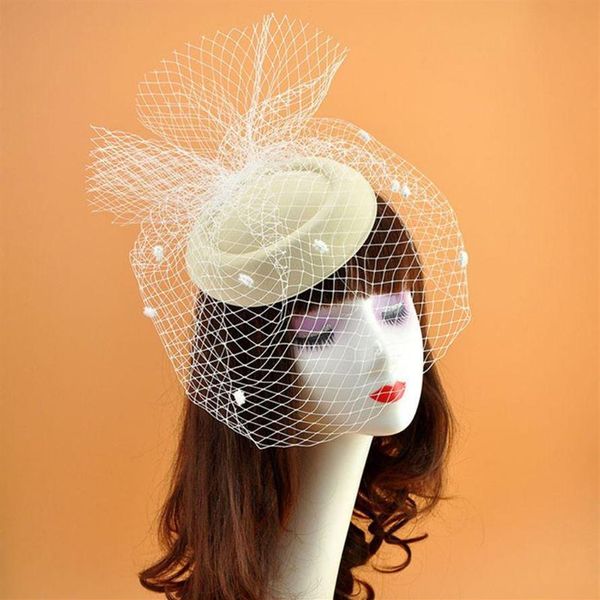 Autres fournitures de fête d'événement Femmes Felt Fascinator Hat Topper Mesh Fishnet Veil Petite peluche Wave Point Pinces à cheveux Mariage Mariée 245z