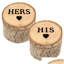 Autres fournitures de fête d'événement en bois Mr Mrs Ring Boîte ronde 1 paire DIY Mariage personnalisé Son cas gravé Drop Livraison Accueil Ga Dhklo