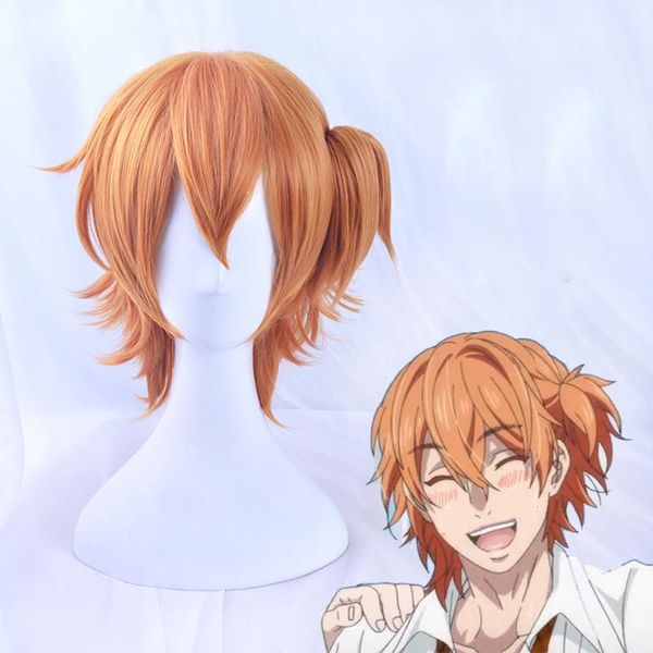 Autres fournitures de fête d'événement Yarichin Bitch-bu Kyousuke Yaguchi Perruques Court Orange Clip Ponytail Rôle Jouer Résistant À La Chaleur Synthétique Cheveux Cosp