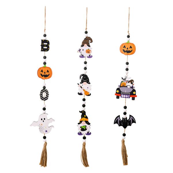 Autres fournitures d'événements Scène Habillage Halloween Citrouille en bois Ghost Perles Chaîne Pendentifs Jour de la maison morte Fête suspendue Ornements F007