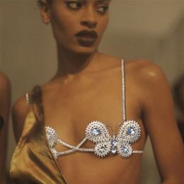 Autre exclusif papillon soutien-gorge Bikini haut Lingerie pour femmes Sexy luxe cristal corps chaîne harnais collier bijoux fête 221008