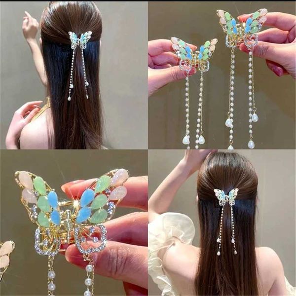 Autres hilatons de papillon exquis Butterfly Fringe CL COREAN NOUVELLE TRAIDE PONCE TRraid Perle Coiffure Girl Girl Crab Metal Headress Gift