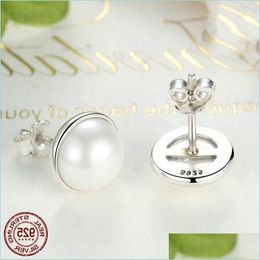 Andere mode 925 Sterling Sier Elegant Beauty Round White Pearl Stud Earrings Women Engagement Sieraden Brincos Drop Delivery 2022 DHX7E