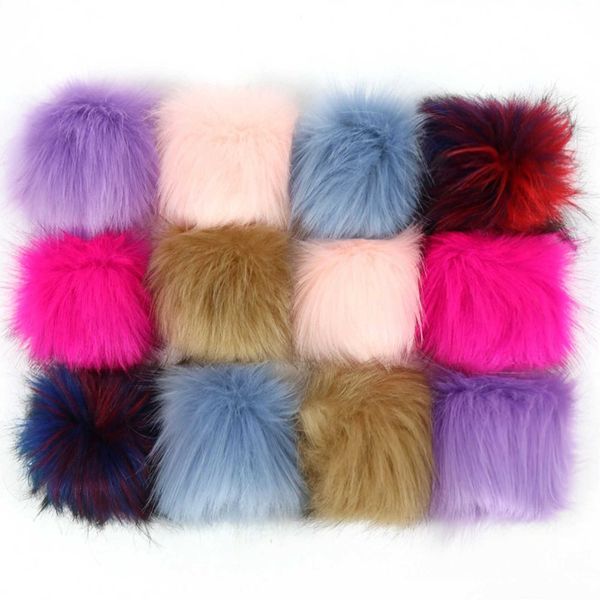 Otros accesorios de moda 12pcs 8cm Fur PomPom Fluffy Plush Crafts Pom PomBalls con botón a presión Furball Suministros de costura Falso Hairball Fox Fur Hat Ball T221020