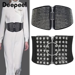 Autres accessoires de mode 1Pc Deepeel 70-80cm Mode Punk Vintage Femmes Large Ceinture Rivet Décoratif Corset Taille Élastique Femme De Luxe Noir Cummerbunds 230615