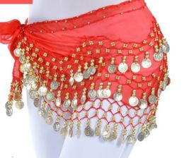 Autres accessoires de mode 1 pcs/lot femmes danse du ventre hanche écharpe accessoires 3 rangées ceinture jupe avec 128 pièces couleur or pièce de monnaie Bellydance pièces chaîne de taille 231018