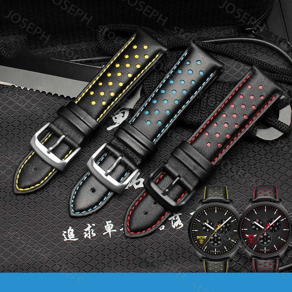 Otros accesorios de moda 20 22 mm Correa de reloj de cuero genuino Pulsera de cuero Pulsera deportiva Correa de reloj Relojes de pulsera para hombre Cinturones Negro Azul Rojo Puntada J230413