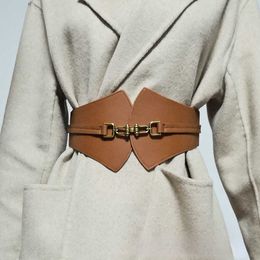 Andere mode -accessoires 2023 Damesgordel Fanshaped Pair Buckle High Elastic Breide Belt PU Leather Corset Dress Coat Fashion Retro Luxury Designer Brand J230502