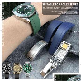 Autres accessoires de mode 20Mm 21Mm fermoir ajustement bracelet de montre noir bleu vert bracelet de montre pour rôle Oysterflex Submariner Daytona Gm Dhzbt