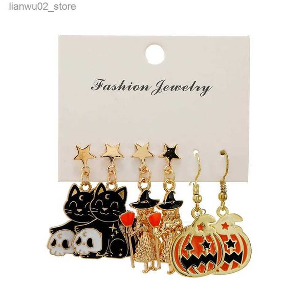 Autres accessoires de mode 3 PCS Halloween Series Boucles d'oreilles Ghost Demon Witch Skull Stud Boucles d'oreilles Bijoux pour hommes WOM Q231011