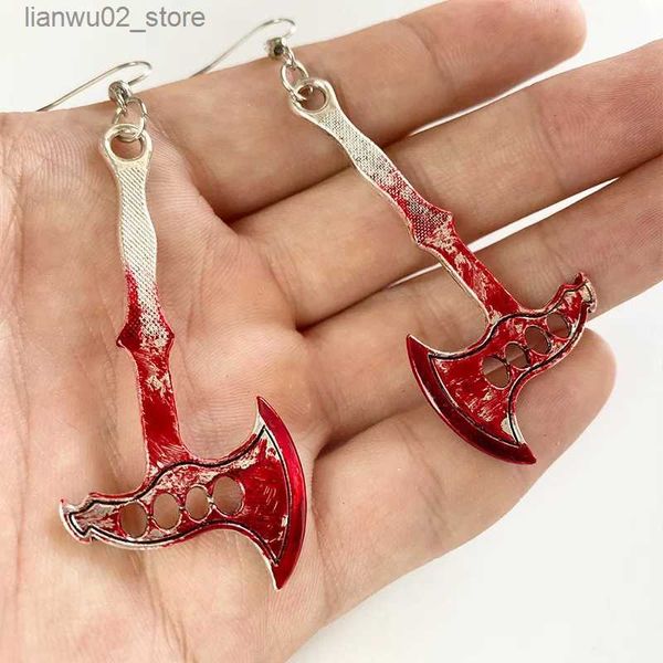 Autres accessoires de mode 3pairs Halloween Horreur Bloodstain Ciseaux Axe Sharp Couteau Dangle Boucles d'oreilles pour femmes Mode Bijoux exagérés Cadeaux de fête Q231011