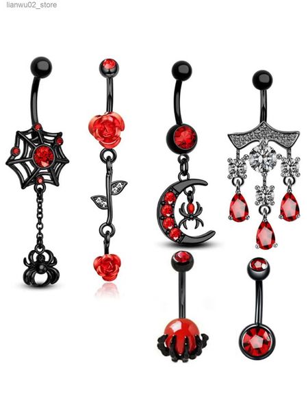 Autres accessoires de mode 6 pcs / set Bat Spider Thème Nombril Bague Ensemble Incrusté Brillant Zircon Halloween Corps Piercing Bijoux Ensemble Q231011