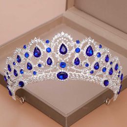 Autres accessoires de mode AiliBride Crown Queen diadème Accessoires de cheveux de mariage Diadèmes et couronnes en strass bleu cristal pour mariée Bijoux de cheveux de mariage J230525