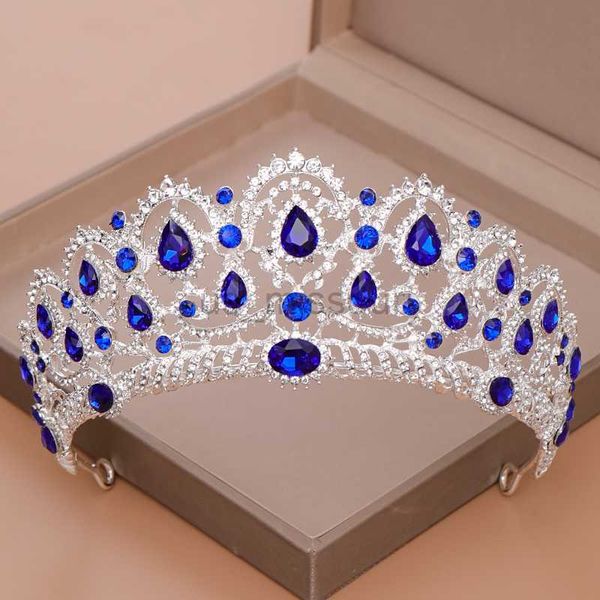 Otros accesorios de moda AiliBride Crown Queen tiara Wedding Hair Accessories Blue Crystal Rhinestone Tiaras y coronas para novia Wedding Hair Jewel J230525