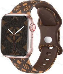 Autres accessoires de mode Apple Watch Band 38/40/41/42/44/45/49 mm Bracelet de remplacement en silicone imprimé floral de luxe pour iWatch Ultra SE Series 8 7 6 5 4 3 J230413