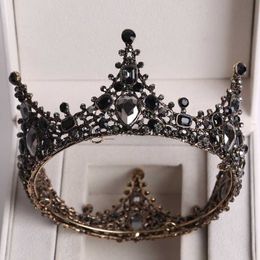 Autres accessoires de mode Baroque Big Black Crowns Cristal Rond Diadème De Mariée Pageant Prom Diadème Strass Accessoires De Cheveux De Mariage Tête De Tiare De Sorcière J230525