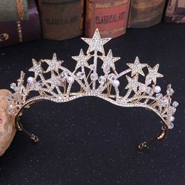 Autres accessoires de mode Baroque Gold Color Star Crystal Pearl Wedding Tiaras Crown Bridal For Bride Righestone Couronnes Bijoux Bijoux Accessor J230525