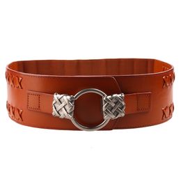 Andere mode -accessoires riemen hongmioo dames elastische riem koeienhuid echt leer voor brede taille casual luxe pin buckle 230814