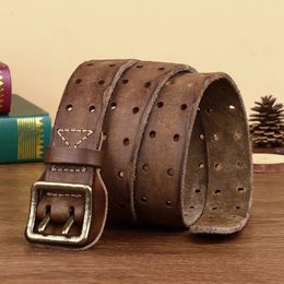 Otros accesorios de moda cinturones de marque lujoso cinturón vaca de cuero de cuero genuino cobre doble aguja de aguja de hombre joven