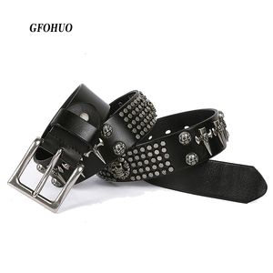 Andere mode -accessoires riemen toplaag luxe ontwerpers klinken echt lederen punk heren rock schedel hiphop stijl jeans metal ceinture riem taille 230814