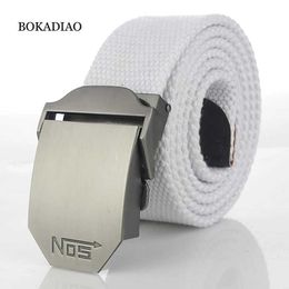 Autres accessoires de mode Bokadiao Mens Military Canvas Belt Luxury Metal Buckle Buckle Belt White Military Tactical Belt J240506