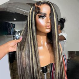 Autres accessoires de mode Brésilien Straight Highlight Blonde Couleur Perruque Transparent Lace Front Perruques de cheveux humains 13x4 Lace Frontal Wig pour femmes Pre Plu