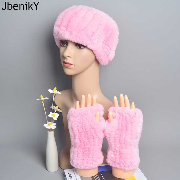 Autres accessoires de mode Casquettes Chapeaux Un ensemble Femmes Réel Rex Fourrure De Lapin Manchette Bandeau Hiver Chaud Chapeau Bras Poignet Manches Gants Femme Réel Bonnet De Fourrure Bracelet Élastique